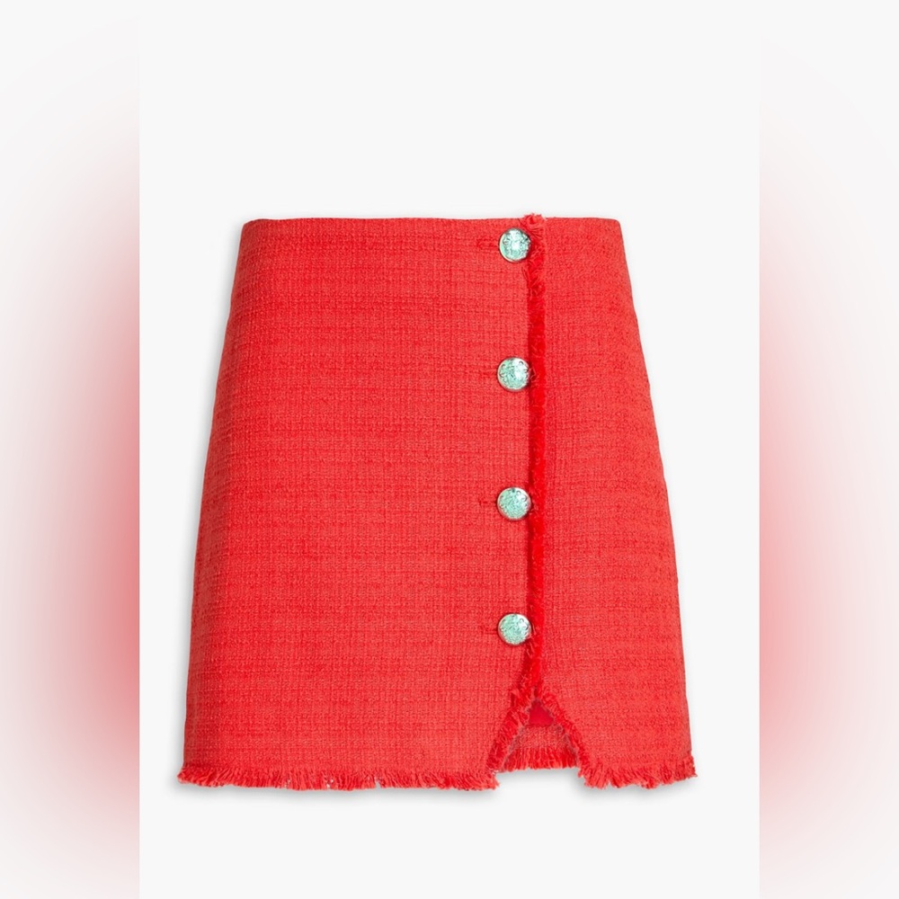 VERONICA BEARD Shona Button-front Fringe Red Mini Skirt